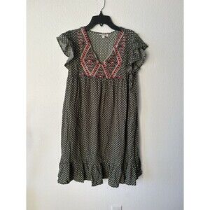 Andree by Unit Women's Green Polka Dot Embroidered Boho Shift Dress Size Large